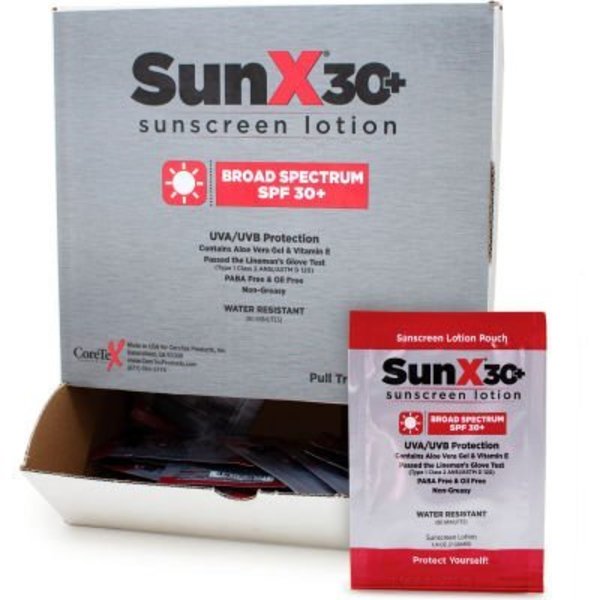 Coretex Products CoreTex Sun X 30 Sunscreen Lotion, SPF 30+, Lotion, Pouch, Wallmount, 50 Packets 91663